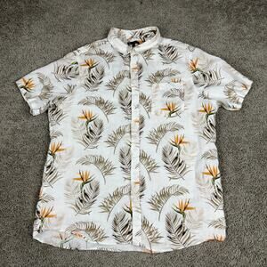 Target Shirt Mens XXL 2XL White Linen Hawaiian Short Sleeve Button Up Casual